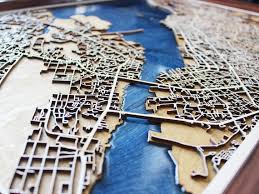5th Anniversary City Map Wooden Art Of