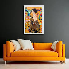 Signora Con Ventaglio Luxury Line By Gustav Klimt Picture Frame Painting Print On Canvas Art Size 28 H X 40 W X 2 D Format White F