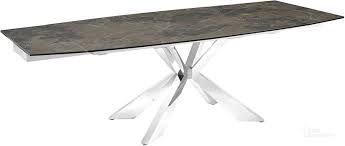 Casabianca Home Icon Dining Table In Brown Marbled Porcelain Top On Glass With Stainless Steel Base