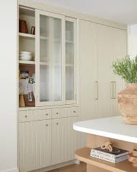 Tan Kitchen Cabinets With Frosted Glass