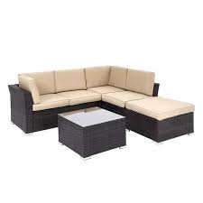 4 Piece Wicker Patio Conversation Set Outdoor Seating Sofa Set With Tan Cushions