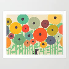 Cat In Flower Garden Art Print By