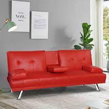 67 In W Red Leather Full Size Sofa Bed Multi Functional Folding Sofa Bed Thanksgiving Convertible Sofa Bed