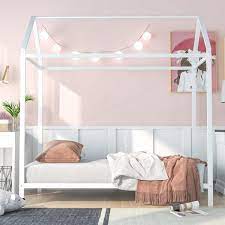 Anbazar White Twin Size Metal House Bed