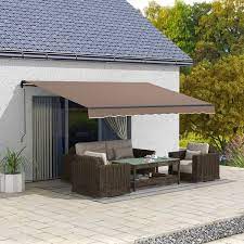 Outsunny 13 X 10 Patio Retractable Awning Sunshade Shelter Coffee Brown