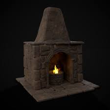 Medieval Mud Stone Fireplace 3d Model
