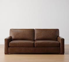 Turner Square Arm Leather Sleeper Sofa 82 5 2 Seater Down Blend Wrapped Cushions Burnished Walnut Pottery Barn