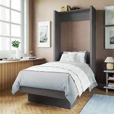Dark Grey Wood Frame Twin Murphy Bed