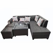 Wooden 8 Seater Black Corner Sofa Set