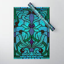 Aqua Green And Blue Art Nouveau Stained