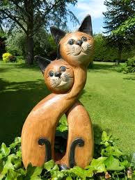 Wooden Cat Carving Large Cats In Love