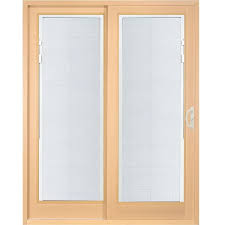 Mp Doors 60 In X 80 In Woodgrain Interior Smooth White Exterior Left Hand Composite Pg50 Sliding Patio Door Built In Blinds Smooth White Exterior