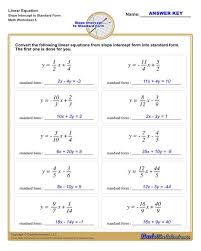 Slope Intercept To Standard From Worksheets