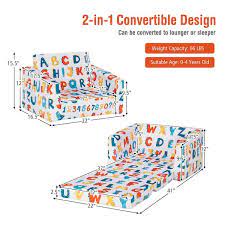 2 In 1 Convertible Kids Sofa With Velvet Fabric Multicolor Costway