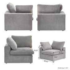 120 In Free Combination Large 5 Seat L Shape Corner Modular Linen Flannel Upholstered Sectional Sofa With Ottoman Gray