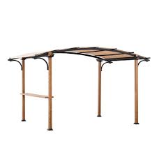 sunjoy alamo 8 5 ft x 13 ft steel arched pergola with natural wood looking and tan shade brown