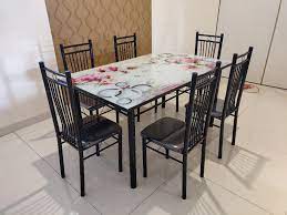 Black Top Glass Dining Table For Home