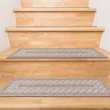 Ottomanson Basics Collection Non Slip Rubberback Modern Bordered 8 5 In X 26 In Indoor Stair Treads 7 Pack Beige