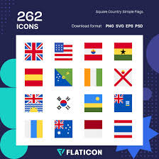 Square Country Simple Flags Icon Pack