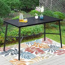 Phi Villa Black Patio Rectangle Metal Bar Height Outdoor Dining Table With 1 97 In Umbrella Hole