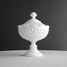 Vintage Hobnail Milk Glass Footed Candy