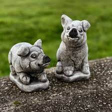 Couple Pigs Figurine Stone Statue Pigs