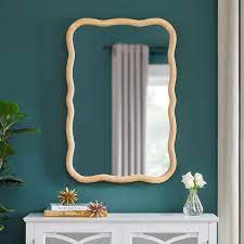 Medium Wavy Natural Wood Framed Mirror