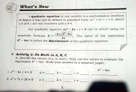 A Quadratic Equation In One Variable Is