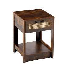 Rustic Brown 1 Drawer Nightstand Rattan