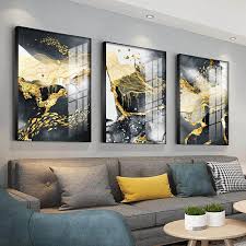 Golden Black White Abstract Painting