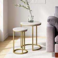 White Round Faux Marble End Table