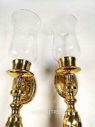 2 Brass Wall Sconce Candle Holders With