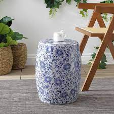 Jonathan Y Lotus Blossom 17 5 Chinoiserie Ceramic Drum Garden Stool Blue White