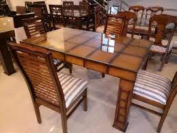 4 Seater Glass Top Wooden Dining Table