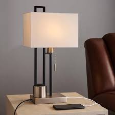 Usb Table Lamp With White Linen Shade