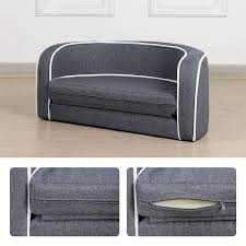 30 In Medium Gray Round Pet Sofa Dog Sofa Dog Bed Cat Bed With Wooden Structure Linen Goods White Roller Lines