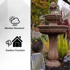 Xbrand 39 In Solar 2 Tier Water Fountain Outdoor Sand Stone Resin With Solar Panel Solar Pump For Home Garden Yard Decor