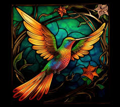 Brightly Colored Hummingbird In Stained