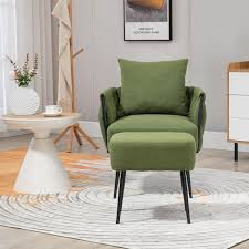 Green Linen Upholstered Accent Armchair