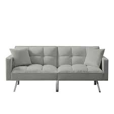 Grey Velvet Full Futon Sofa Bed