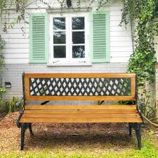 Costway 49 1 2 Patio Park Garden Bench Porch Path Chair Outdoor Deck Cast Iron Hardwood