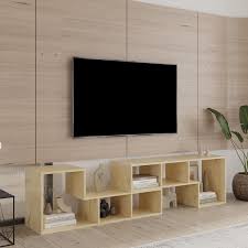 Cipacho 41 34 In Particle Board Oak Color Modern Tv Stand Fits Tv S Up To 55 In