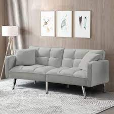Grey Velvet Full Futon Sofa Bed