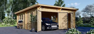 Double Wooden Garage With Flat Roof