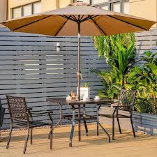 Angeles Home 37 In Square Metal Outdoor Dining Table 4 Person Table With Umbrella Hole