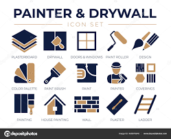 Painter Drywall Icon Set Stock Vector