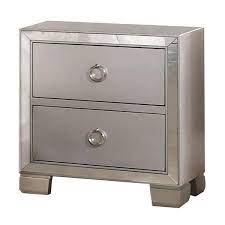 Benjara 2 Drawer Silver Nightstand With