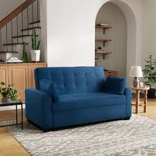 Navy Blue Polyester Queen Size Sofa Bed