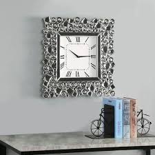Wood And Mirror Wall Clock With Glass Crystal Gems Clear And Black