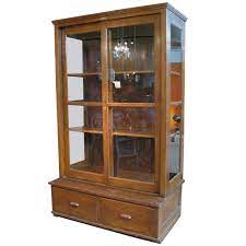 Antique Oak And Glass Display Cabinet